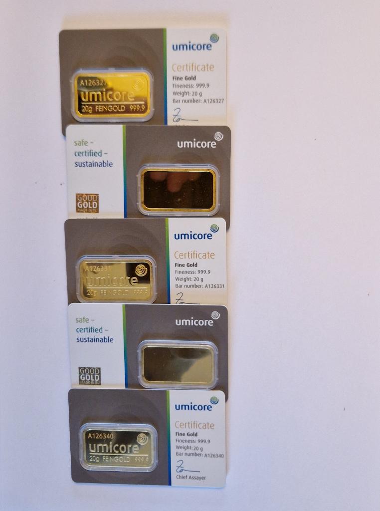 Lingots d'or Umicore 20 gr 🧈🧈🧈, Enlèvement, Or