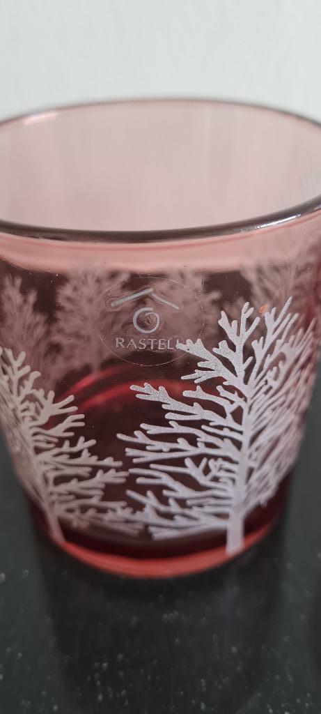 2 x gekleurd glas Rasteli (kaars, theelicht) met reliëf, Ophalen of Verzenden, Zo goed als nieuw, Kaars