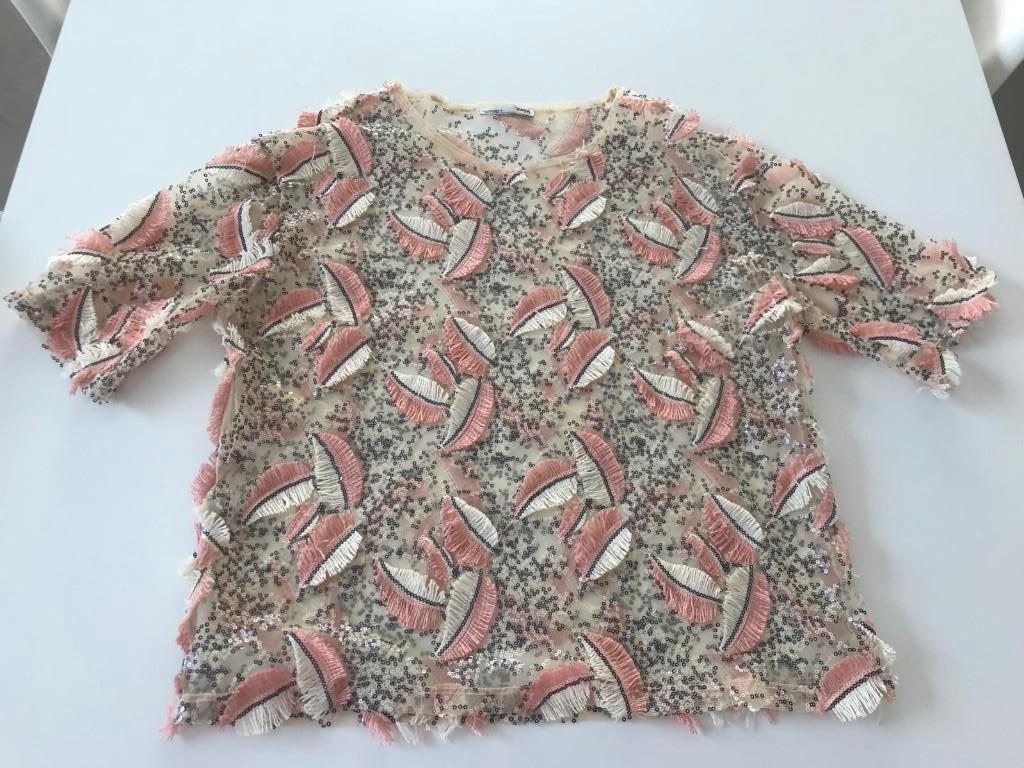 Wit/roos doorzichtig bloesje van Zara maat S, Kleding | Dames, Zara, Ophalen of Verzenden, Zo goed als nieuw, Roze