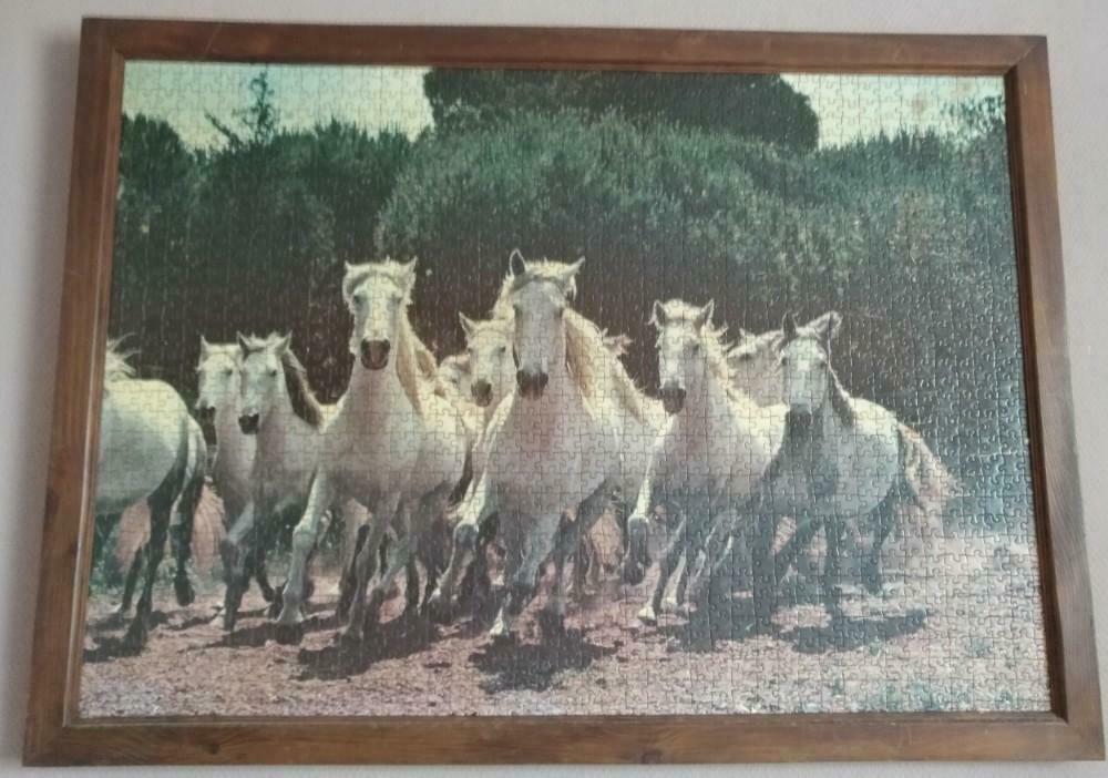 Magnifiques chevaux sauvages en puzzle Bel encadrement chêne, Ophalen, Zo goed als nieuw, Hout