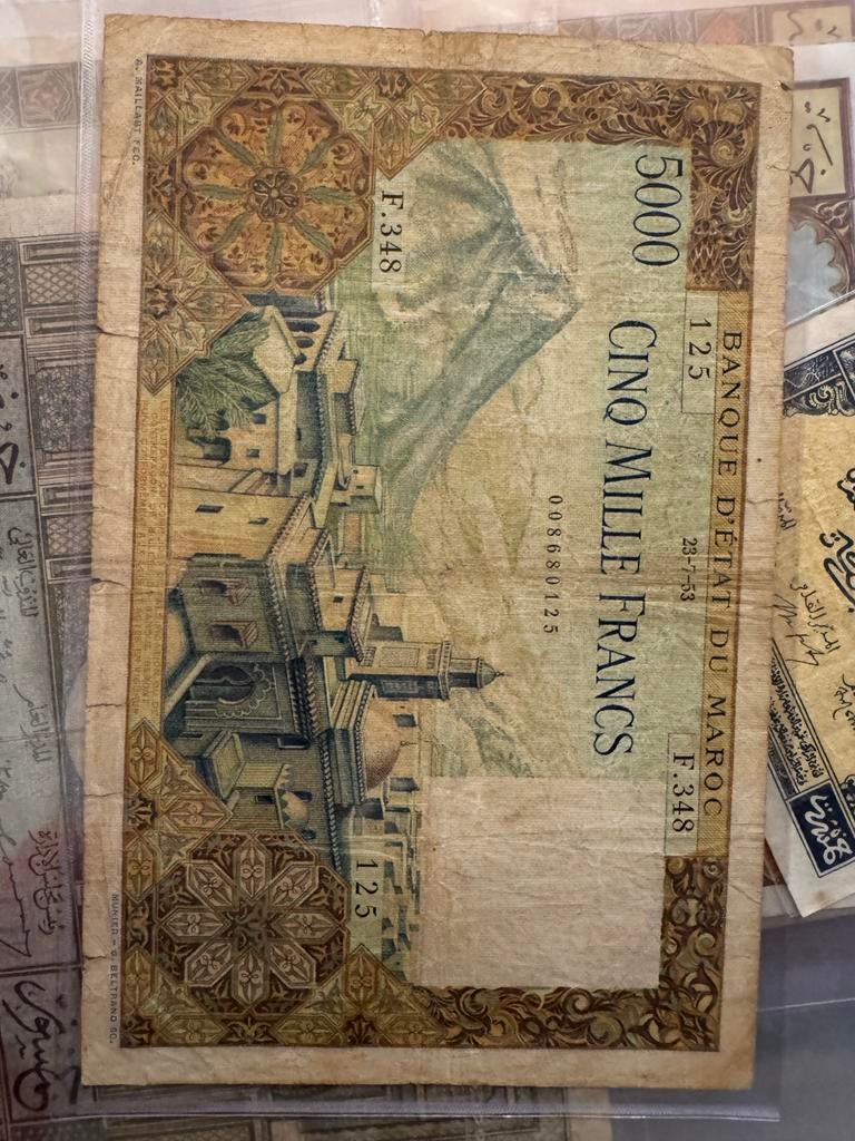 Billet de5000 Francs 1953maroc, Enlèvement