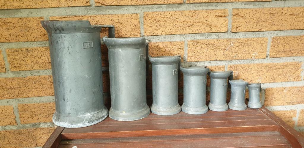 7 tinnen maatbekers, kannen, Antiek en Kunst, Verzenden
