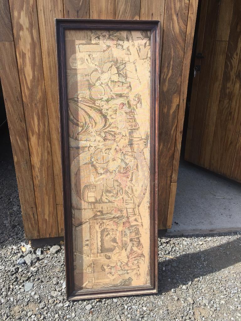 Grote  panoramische kader met oud borduurwerk, Antiek en Kunst, Curiosa en Brocante, Ophalen