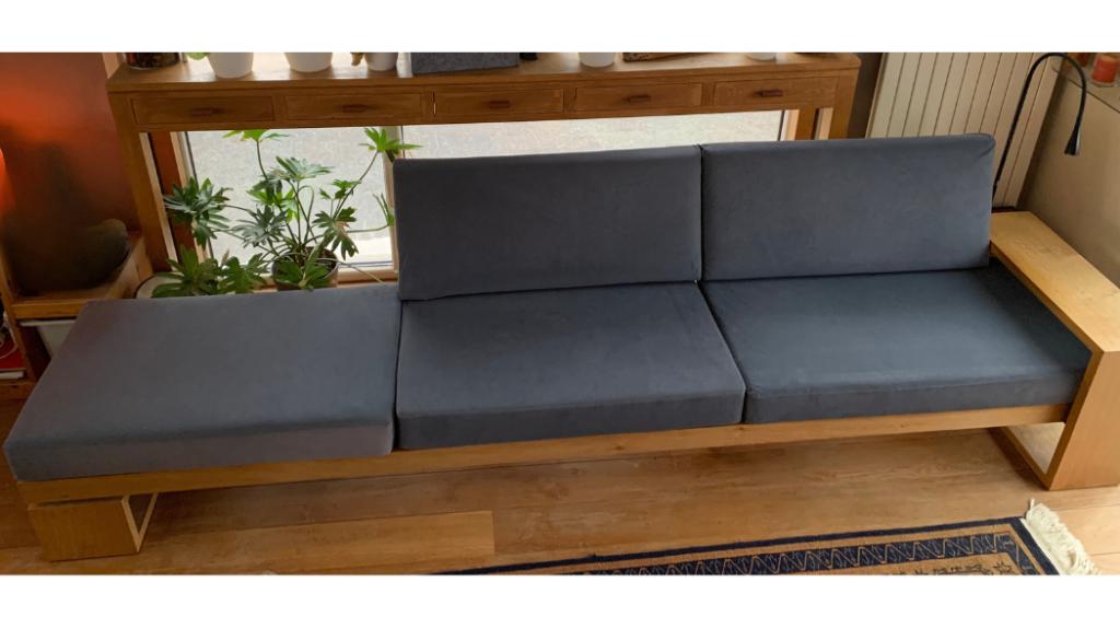 Massieve eiken zetel 325 cm – handgemaakt, afneembare hoezen, Ophalen, Gebruikt, Minder dan 75 cm, 300 cm of meer