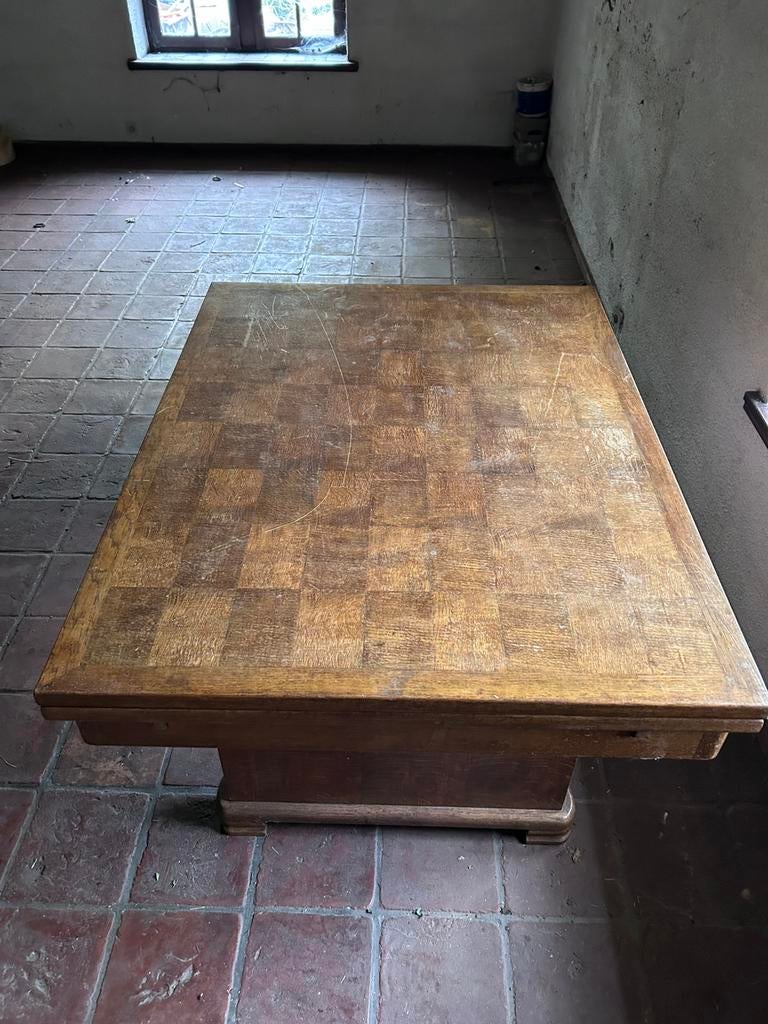 Antieke tafel met dambordmotief, Huis en Inrichting, Ophalen, Gebruikt, 100 tot 150 cm, Rechthoekig