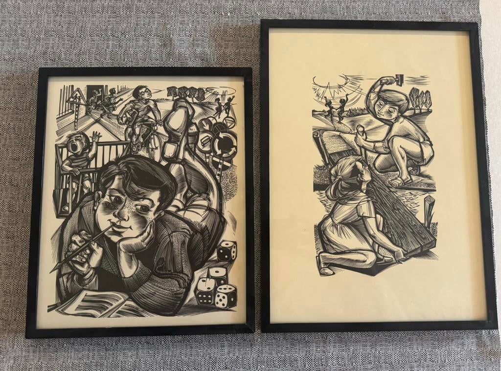 2 grafische prenten GG-monogram ( Gerard Gaudaen), Antiek en Kunst, Ophalen