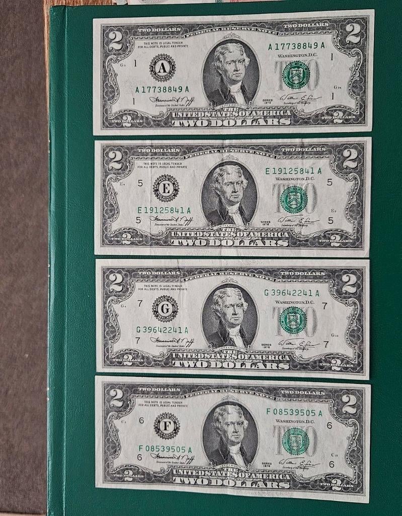 4x 2 dollars USA 1976 jaar set, Postzegels en Munten, Bankbiljetten | Amerika, Ophalen of Verzenden, Noord-Amerika, Setje
