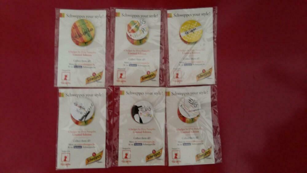 6 badges Elvis Pompilio et Schweppes, Ophalen, Nieuw