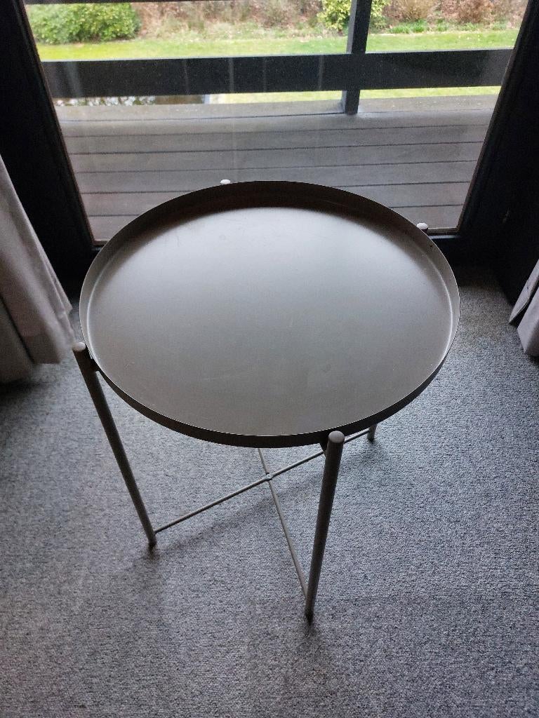 Klein tafeltje, Huis en Inrichting, Minder dan 55 cm, Gebruikt, Metaal of Aluminium, Rond