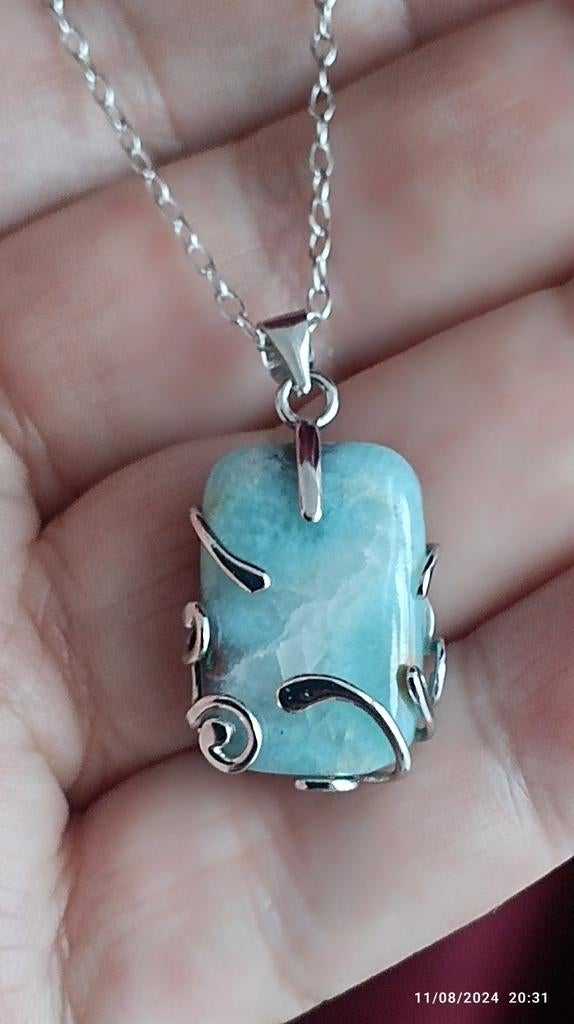 Pendentif avec larimar de la république Dominicaine, Neuf, Enlèvement ou Envoi, Avec pierre précieuse, Argent