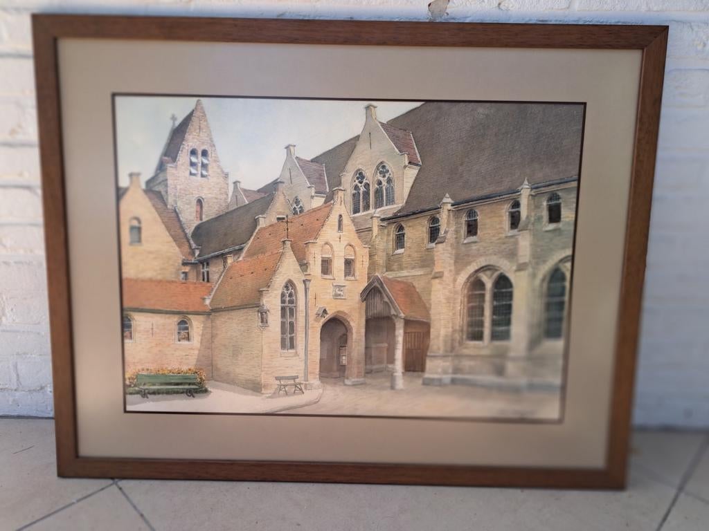 Schilderij oud Sint Jans hospitaal Brugge. Gesigneerd, Ophalen of Verzenden