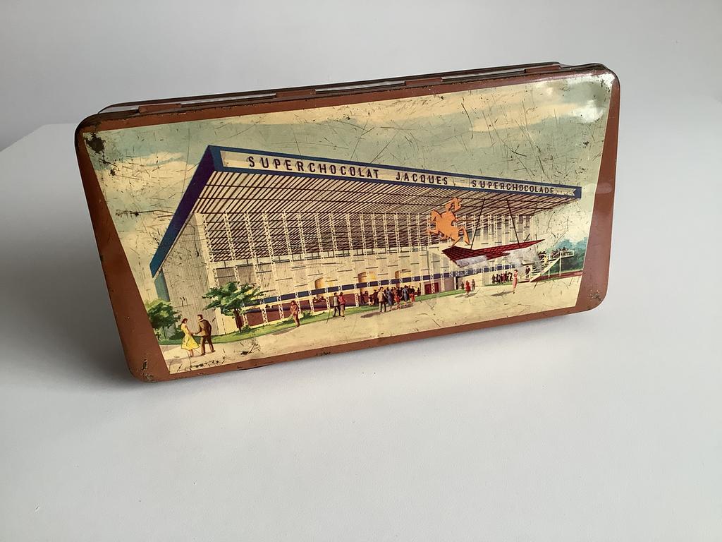 Vintage Jaques chocoladeblik Expo 58, Verzamelen, Blikken, Ophalen of Verzenden, Gebruikt, Overige, Overige merken