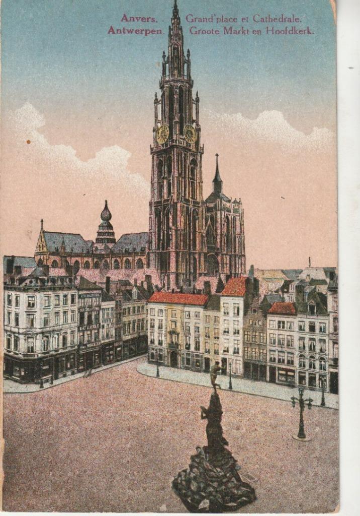 ANVERS ANTWERPEN  GRAND PLACE ET CATHEDRALE  GROOTE MARKT EN, Ophalen of Verzenden, 1920 tot 1940, Gelopen, Antwerpen