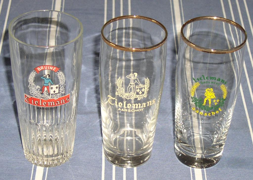 Drie verschillende Bierglazen Brouwerij Tielemans Aarschot, Verzamelen, Ophalen of Verzenden, Gebruikt, Glas of Glazen, Overige merken