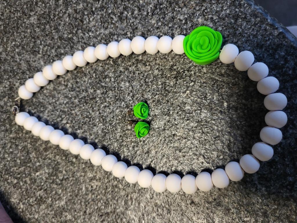 Ketting met oorbellen, Bijoux, Sacs & Beauté, Colliers, Enlèvement ou Envoi, Neuf, Blanc, Synthétique