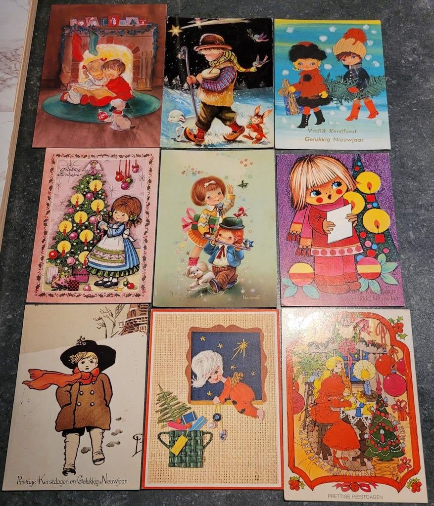 13 oude postkaarten/wenskaarten: Kerst/Nieuwjaar - kindjes, Ophalen of Verzenden, 1940 tot 1960, Gelopen, Kinderen