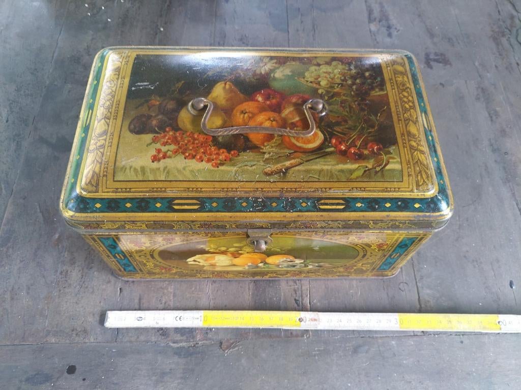 grote antieke blikken koekendoos, Verzamelen, Ophalen of Verzenden, Gebruikt