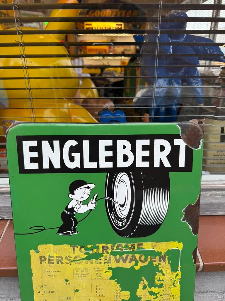 Panneau publicitaire en émail ENGLEBERT, Collections, Enlèvement ou Envoi, Utilisé, Panneau publicitaire