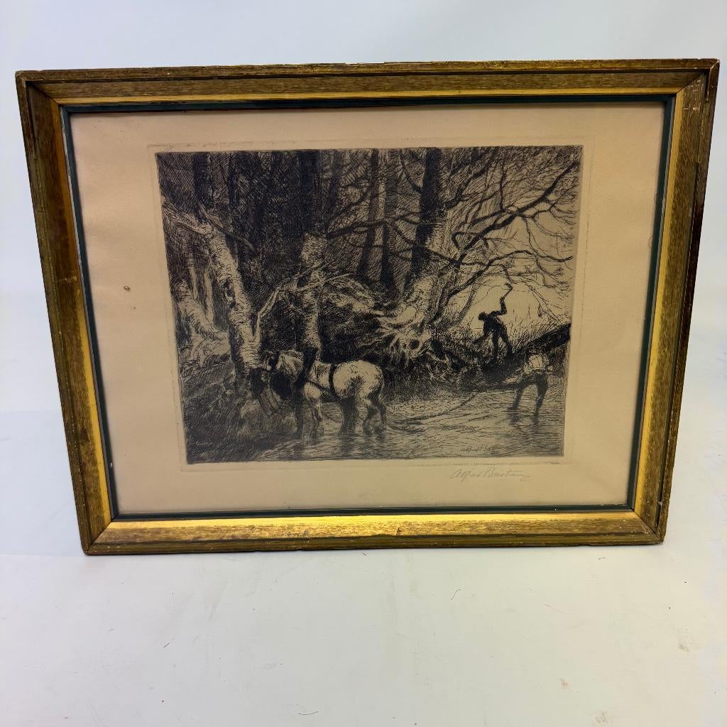 Ets ‘In het bos’ van Alfred Bastien, Antiek en Kunst, Verzenden