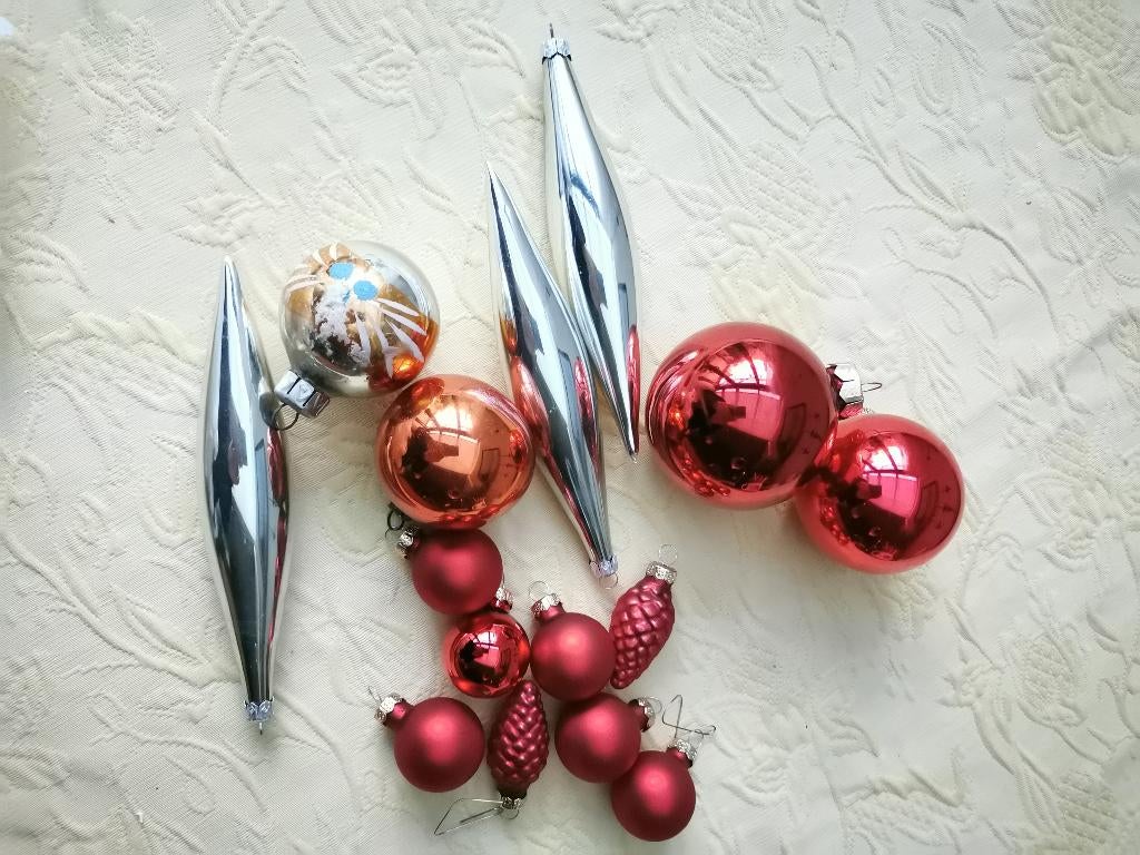 15 Vintage kerstballen 7 normaal, 8 kleine - prijs/set, Ophalen of Verzenden, Gebruikt