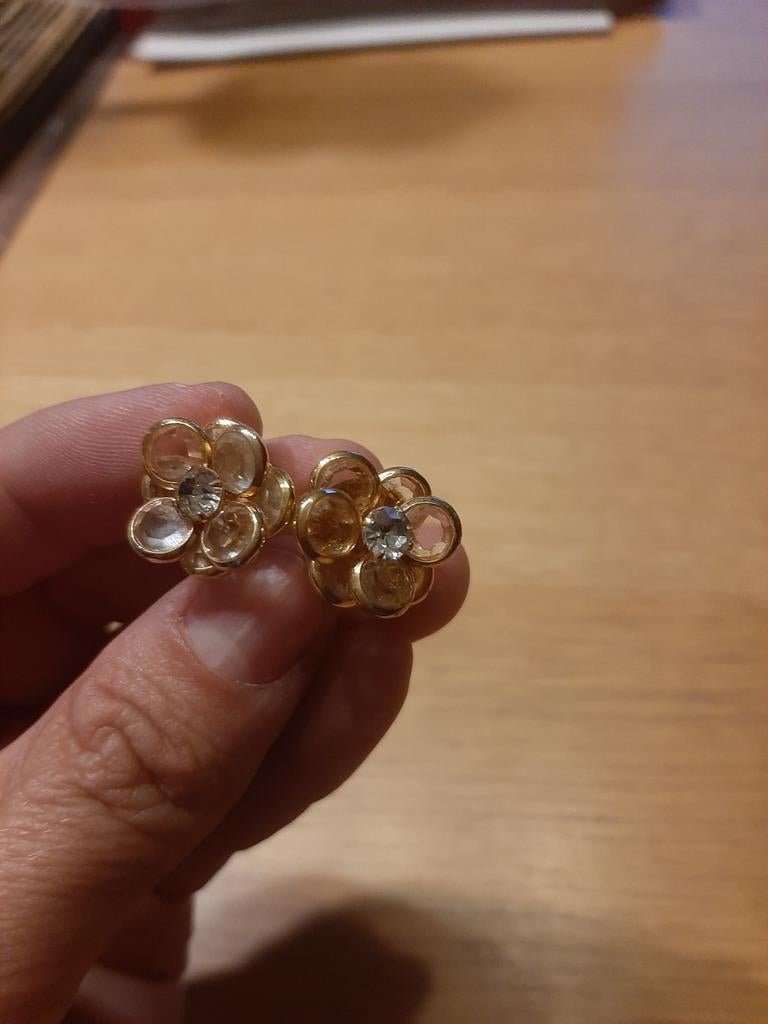 Vintage glazen bloemoorbellen – goudkleurig – jaren '70-'80, Handtassen en Accessoires, Ophalen of Verzenden, Gebruikt