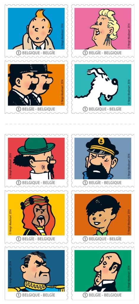 10 timbres Tintin de 2014 - Hergé - Etat neuf, Collections, Personnages de BD, Enlèvement ou Envoi, Tintin, Neuf