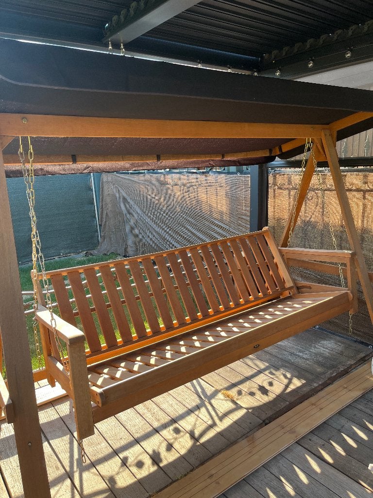 Meranti schommelbank, Jardin & Terrasse, Bancs de jardin, Enlèvement, Utilisé, Bois, Balançoire