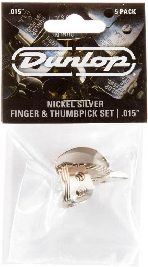 Jim Dunlop RVS vingerplectrum + duimplectrum  0.015 - 5-pack, Musique & Instruments, Enlèvement ou Envoi, Neuf, Guitare acoustique