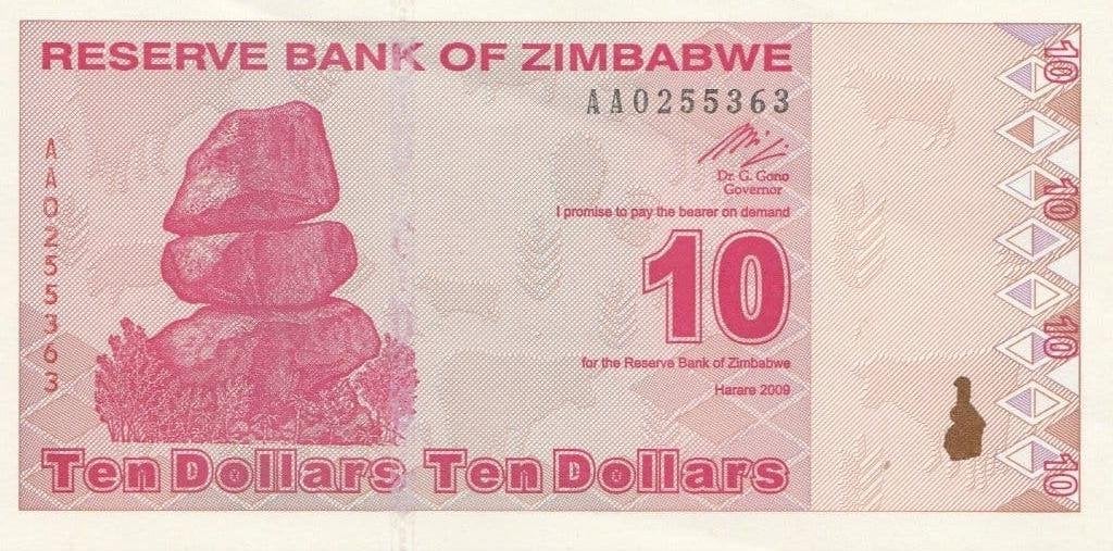 RESERVE BANK OF ZIMBABWE 10$ 2009, Postzegels en Munten, Bankbiljetten | Afrika, Ophalen of Verzenden, Zimbabwe