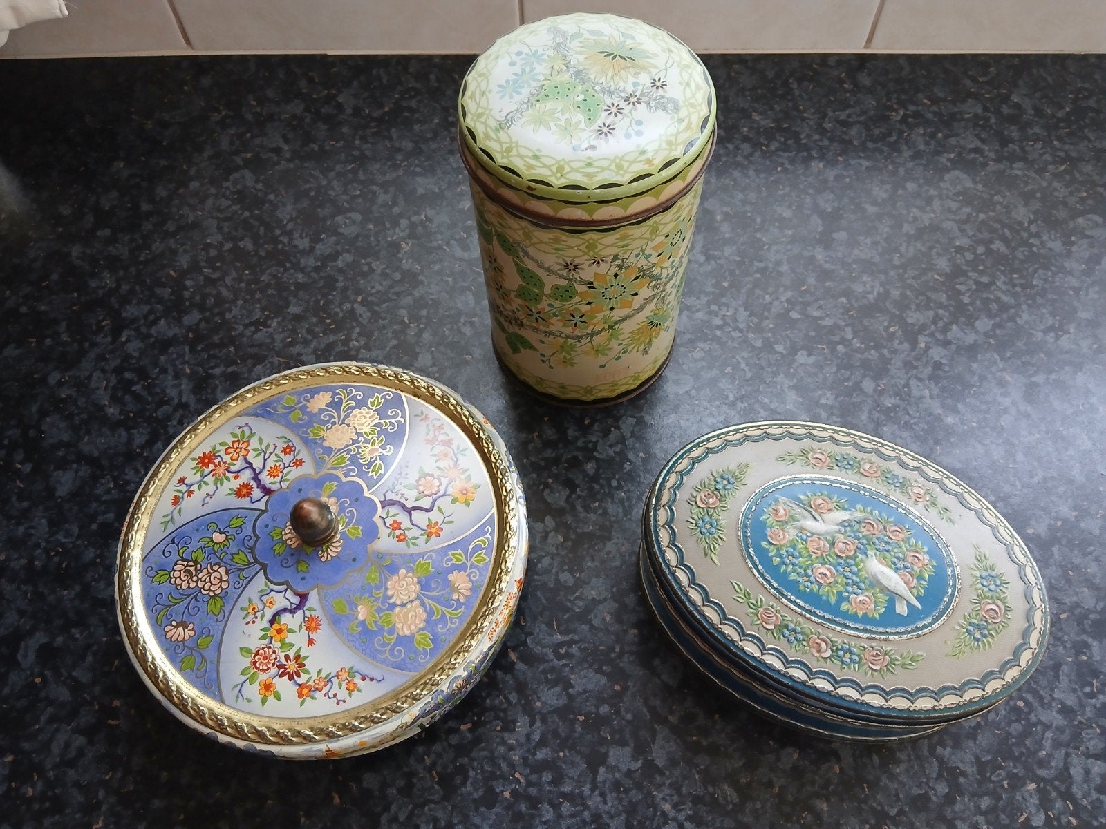 Set van 3 Vintage koektrommels/ blikken, Verzamelen, Ophalen of Verzenden, Koffie