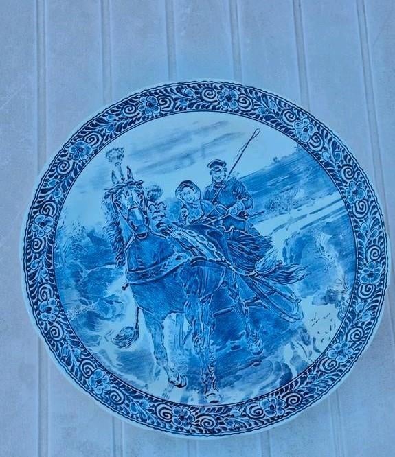 Delfs wandbord boerenpaard met kar, Ophalen of Verzenden