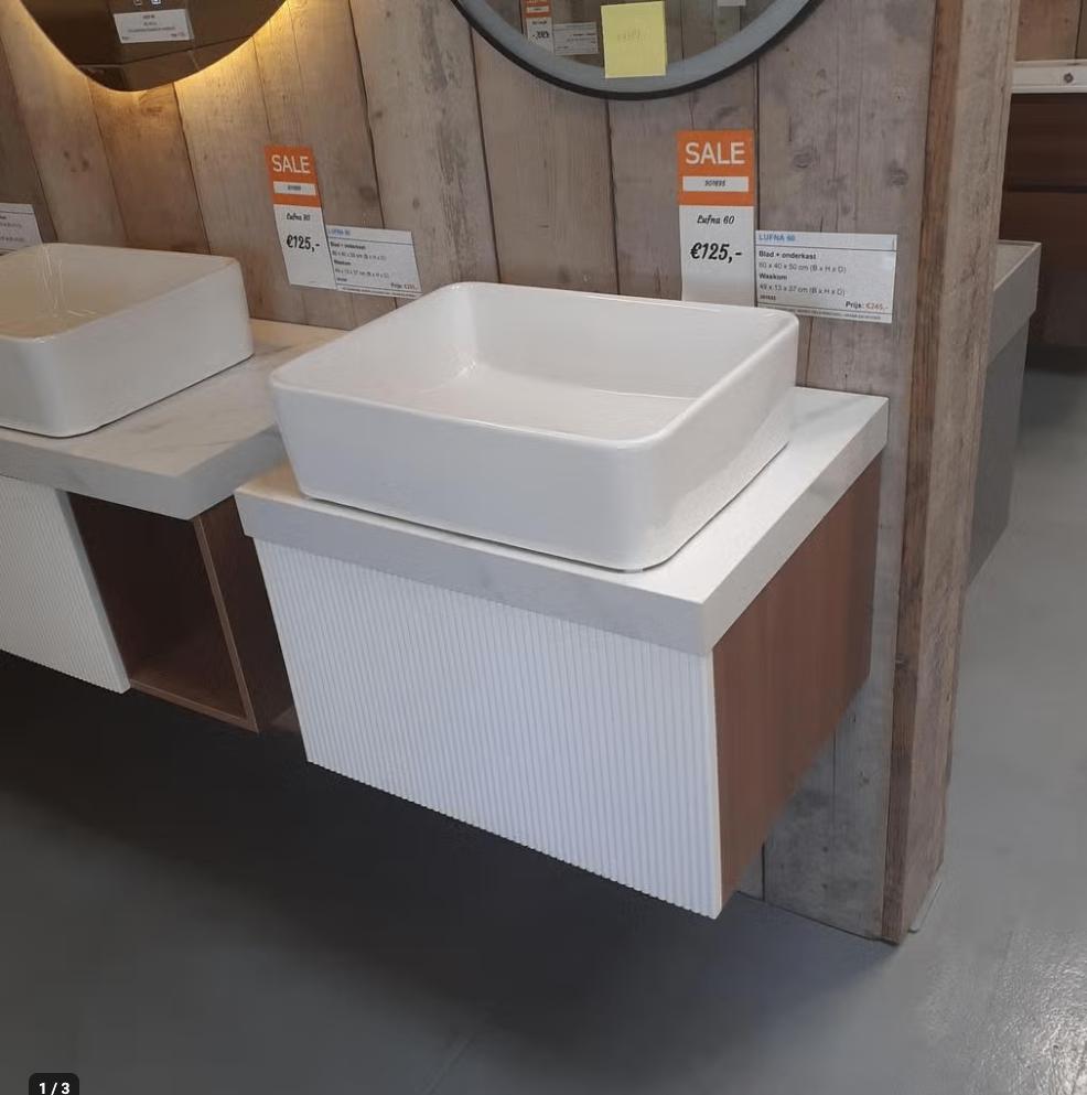 KORTING! Badkamermeubel, 60cm, Houtlook, Wit, Waskom, Lufna, Enlèvement ou Envoi, Neuf, Blanc
