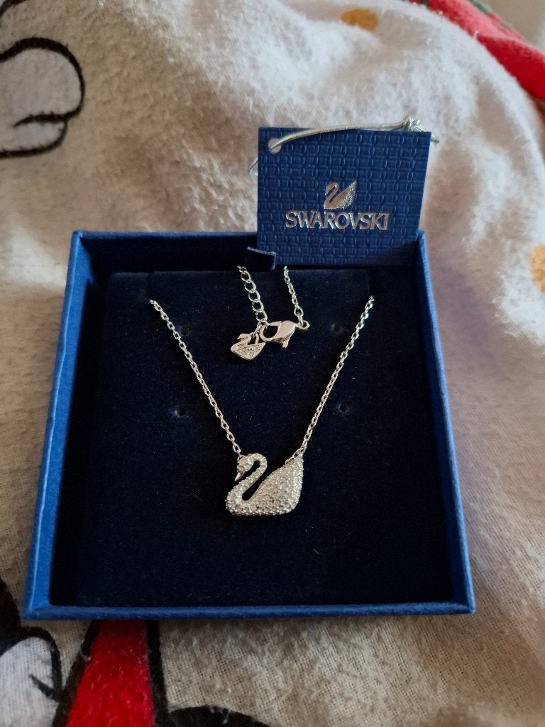 Swarovski ketting zwaan, Bijoux, Sacs & Beauté, Colliers, Comme neuf, Enlèvement, Avec strass, Argent