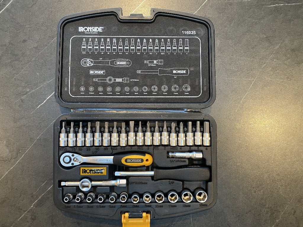 Boite clés à douilles + embouts 1/4" (35 pièces ironside), Enlèvement, Comme neuf, Clé/cliquet, Autres marques