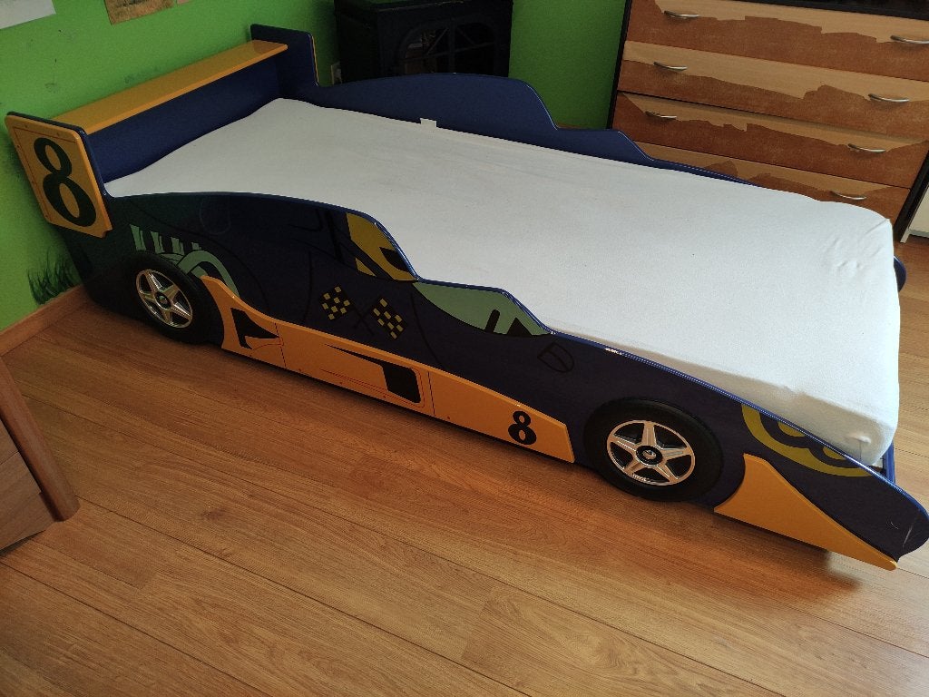 Kinderbed raceauto, Kinderen en Baby's, Kinderkamer | Bedden, Ophalen, 85 tot 100 cm, Gebruikt, Matras