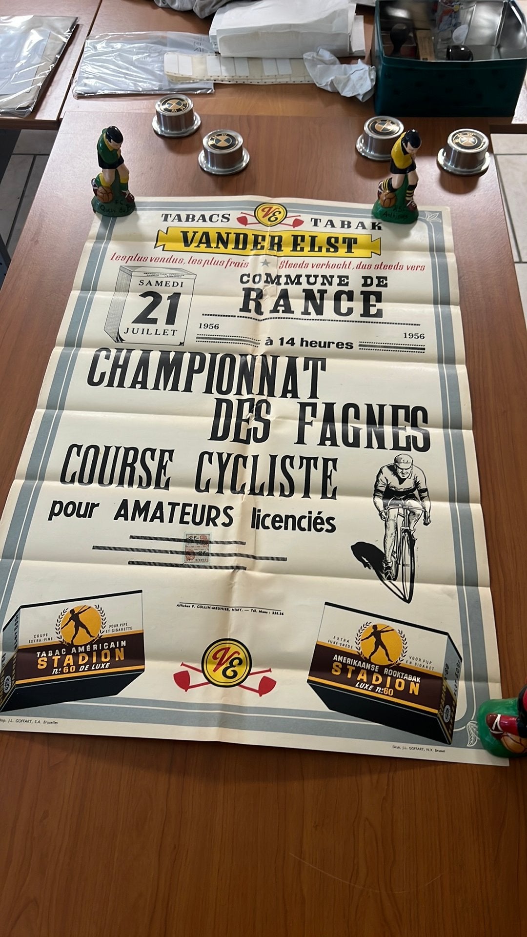 Ancienne affiche rare Vander Elst 1956 à vélo, Enlèvement ou Envoi, Comme neuf