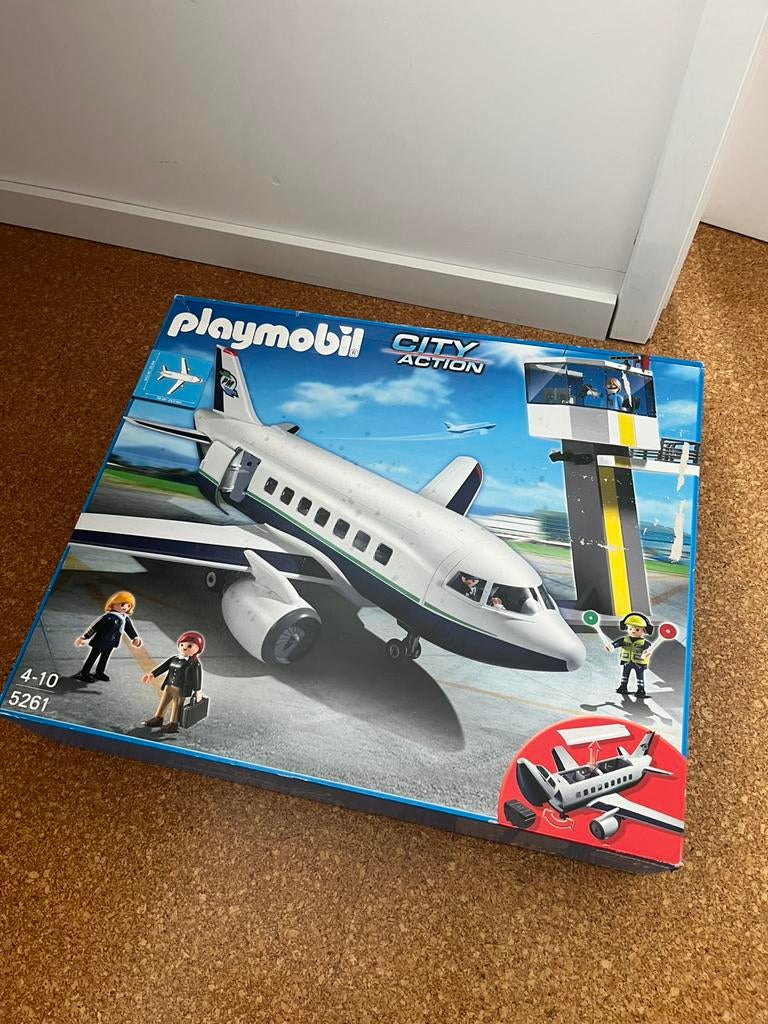 Playmobil City Action Vliegtuig + verkeerstoren + bagagelift, Kinderen en Baby's, Speelgoed | Playmobil, Ophalen, Gebruikt, Complete set