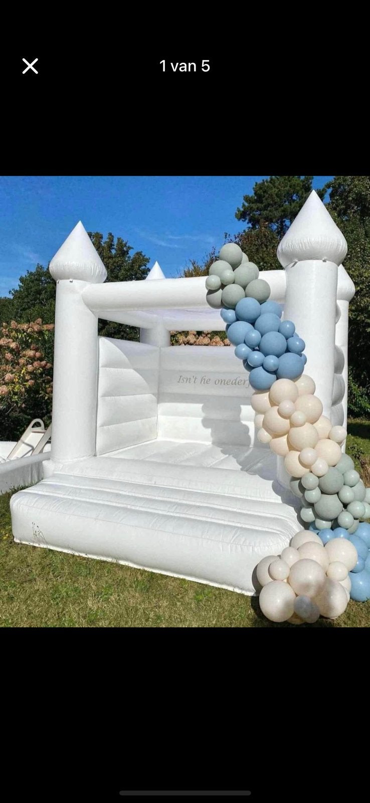Witte springkasteel met ballenbad te huur!, Ophalen, Gebruikt