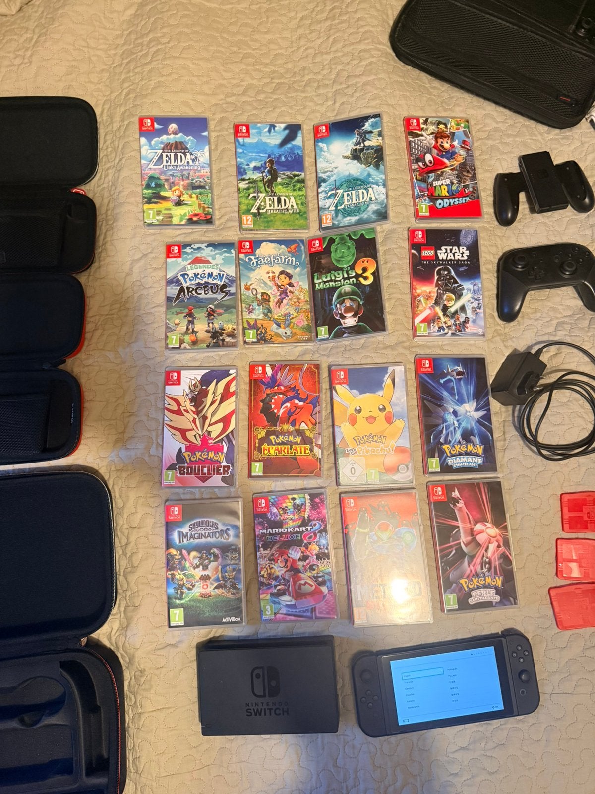 Nintendo switch + 1 manette pro + 16 jeux + équipement, Enlèvement, Comme neuf