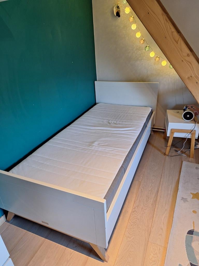 Lit simple 90x200 + matelas, Ophalen, Wit, Hout