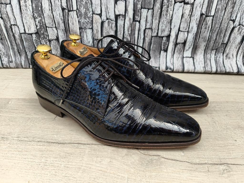 Van Bommel blauwe croco lak herenschoenen - Maat 43, Floris van Bommel, Chaussures à lacets, Comme neuf, Bleu