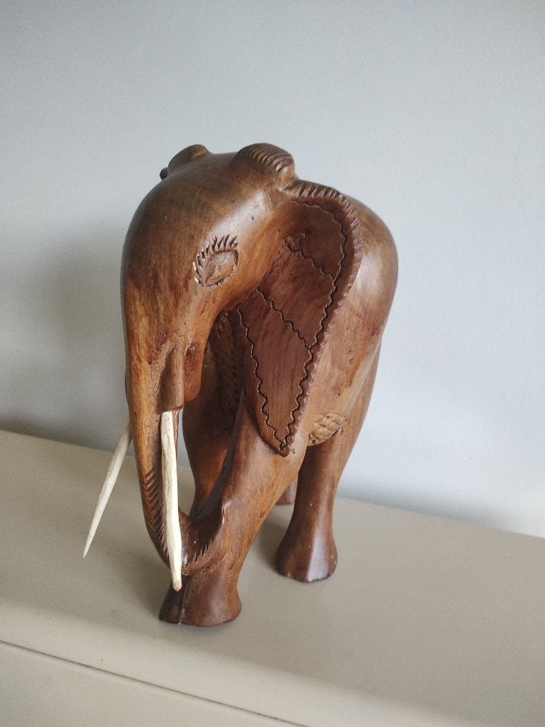 Vintage handgesneden houten olifant – Afrikaans beeld, Ophalen, Hout, Beeld