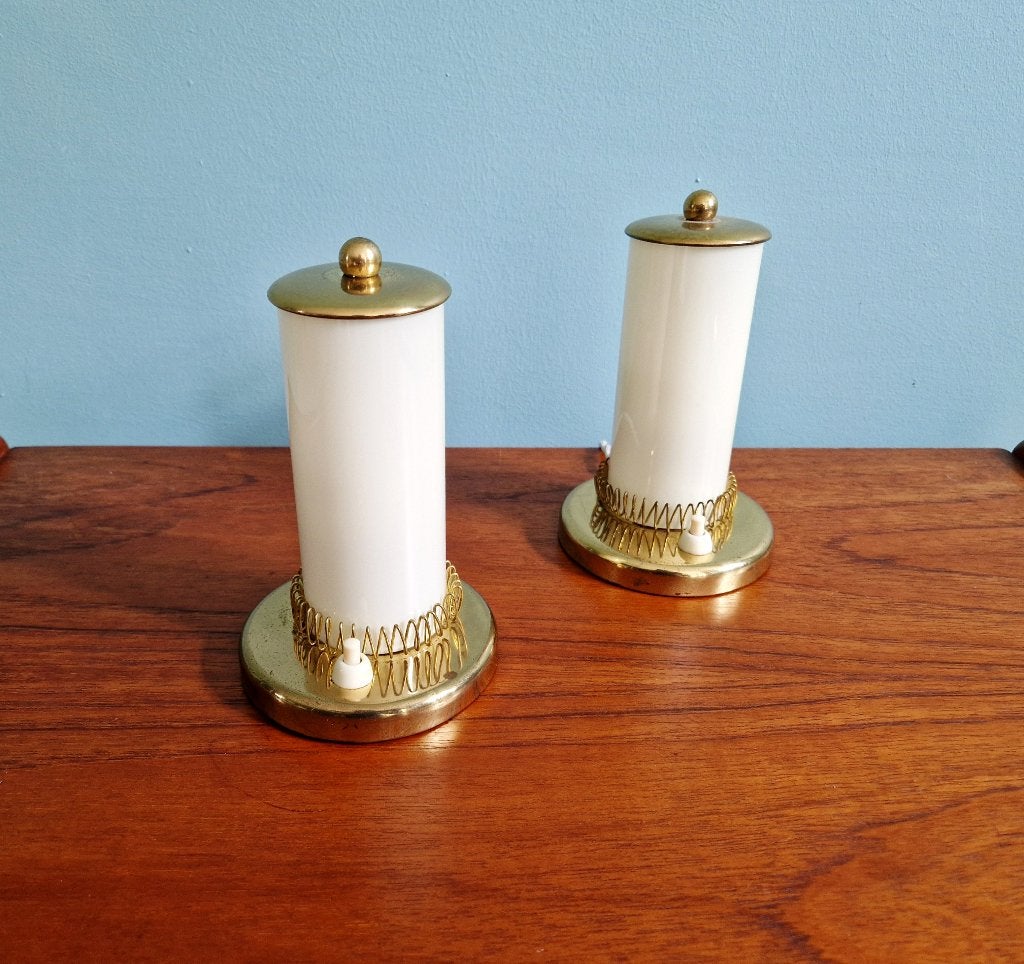 Paar bedlampjes van messing en opaline, 1950, Ophalen of Verzenden