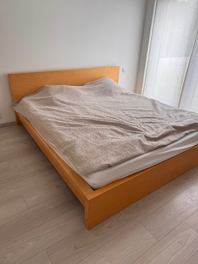 Bed zonder matras, Huis en Inrichting, Slaapkamer | Bedden, Ophalen, Gebruikt, Bruin, Tweepersoons