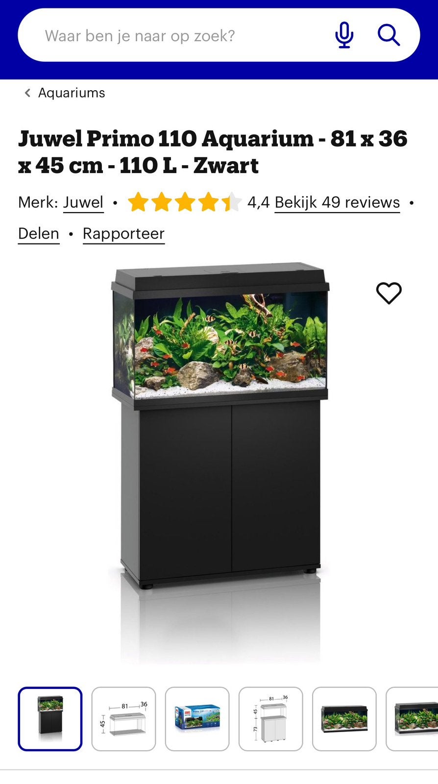 Aquarium te koop van 110l., Dieren en Toebehoren, Gebruikt, Leeg aquarium, Juwel, Ophalen