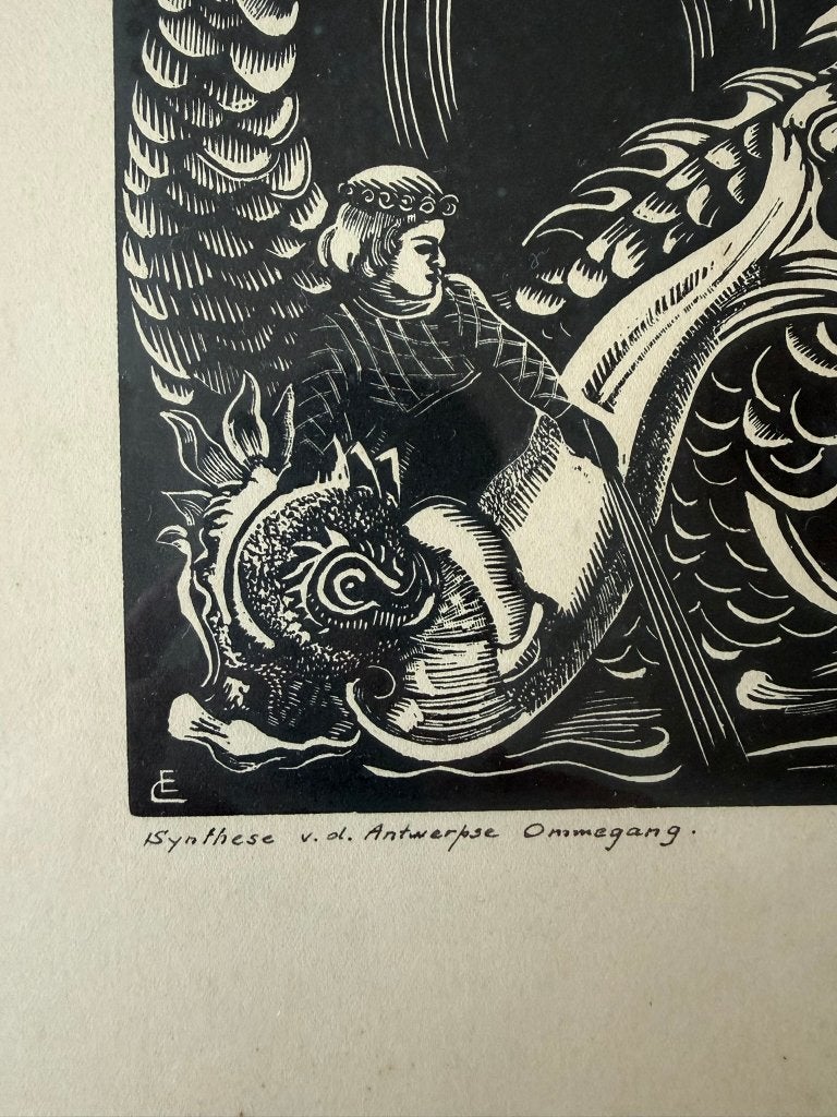 Gravure sur bois, Elsa Courtoit - Synthèse des environs d'An, 46 cm, Enlèvement ou Envoi, 1950 - 1999, Signé