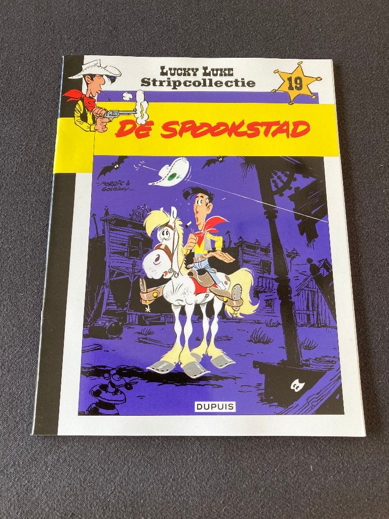 Strip 'De spookstad' Morris & Goscinny, Eén stripboek, Ophalen of Verzenden, Zo goed als nieuw, Morris & Goscinny,