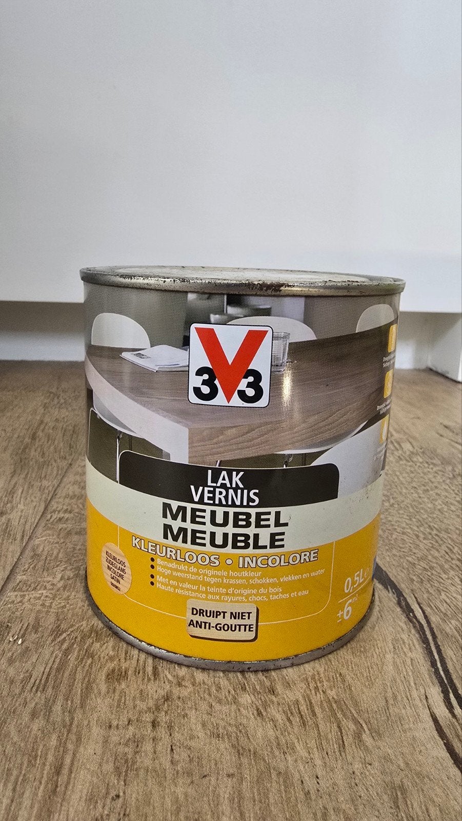 V33 kleurloze gesatineerde meubellak 500ml, Doe-het-zelf en Bouw, Minder dan 5 liter, Ophalen of Verzenden, Nieuw, Overige kleuren