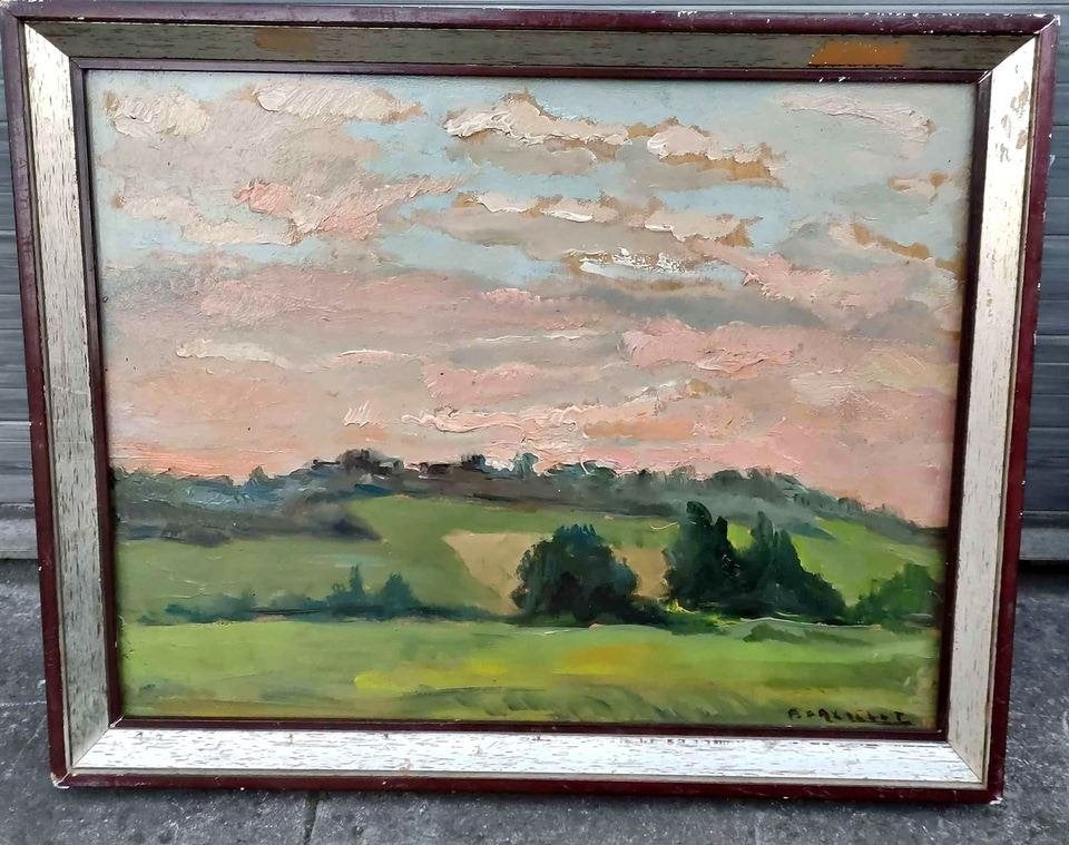Huile sur panneau paysage signe Paul daxhelet, Antiek en Kunst, Kunst | Schilderijen | Klassiek, Landschap, Paneel, Ophalen of Verzenden