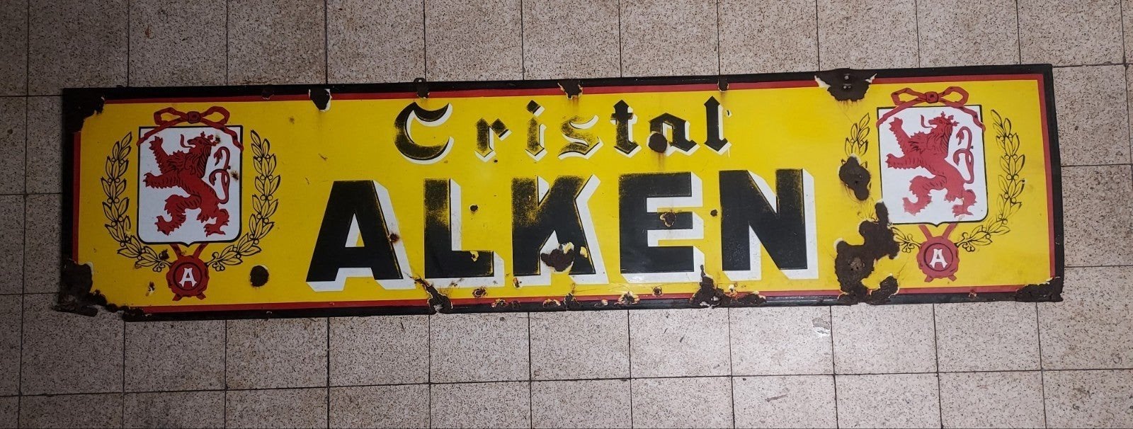 oud emaille bord Cristal Alken, Ophalen, Gebruikt, Reclamebord, Plaat of Schild
